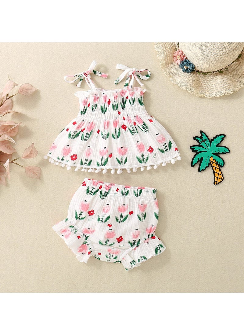 RedMapleTEK Baby Girl Flower Skirt Shorts Two-piece Set - Image 1