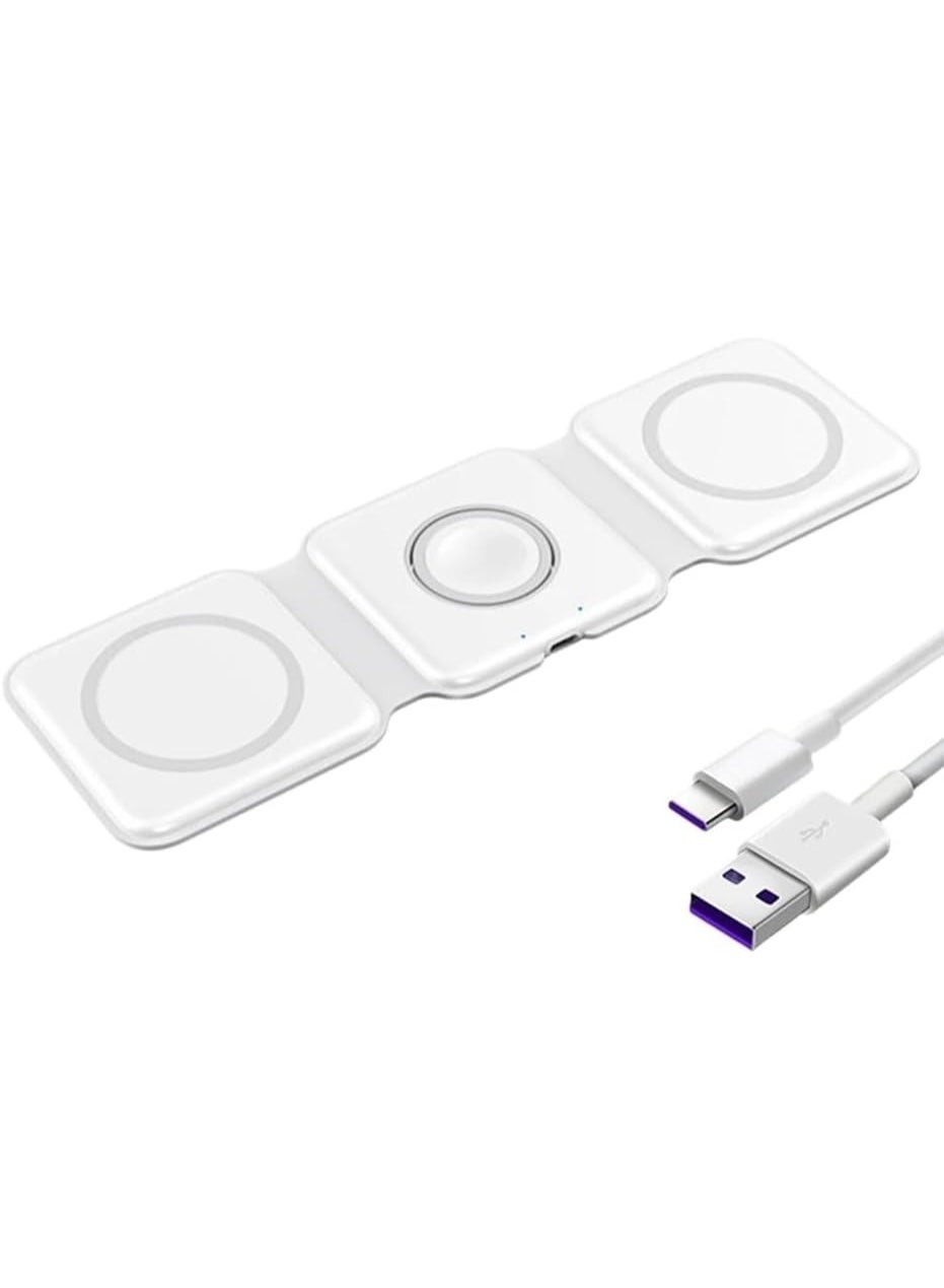 3 in 1 Wireless Charger, Magnetic Wireless Charging Station for iPhone 15/14/13/12 Series, Apple Watch & AirPods, Foldable Fast Charging Dock, Travel Wireless Charger Stand, Qi-Certified