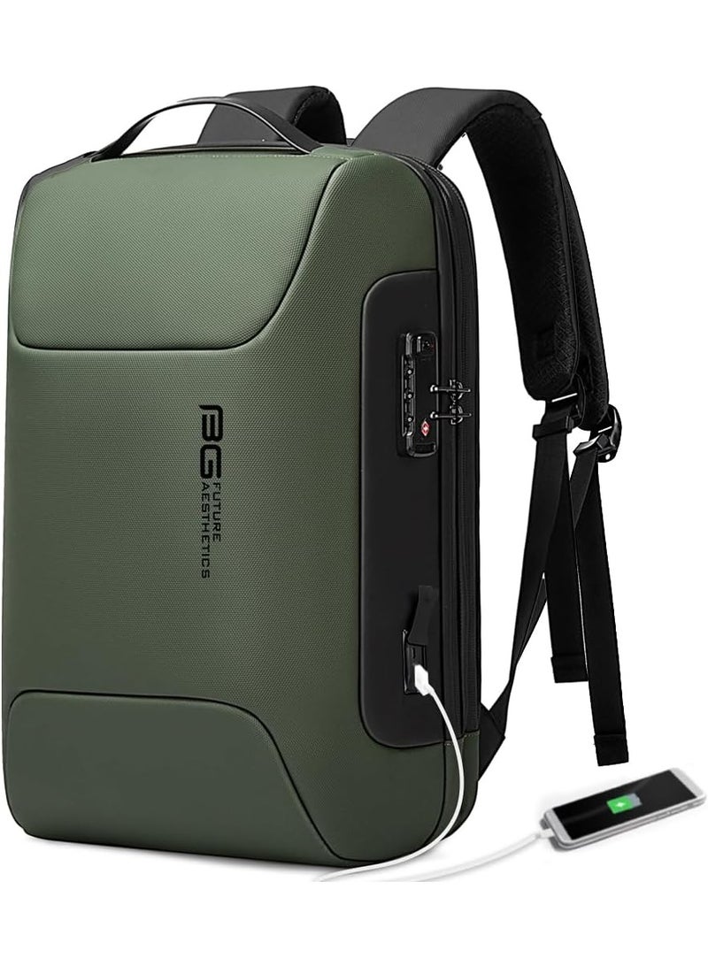 BANGE BANGE Anti Theft Backpack with USB charging Port,Lightweight Business Backpack for Men and Women   Green(two pocket for work)  - Image 1