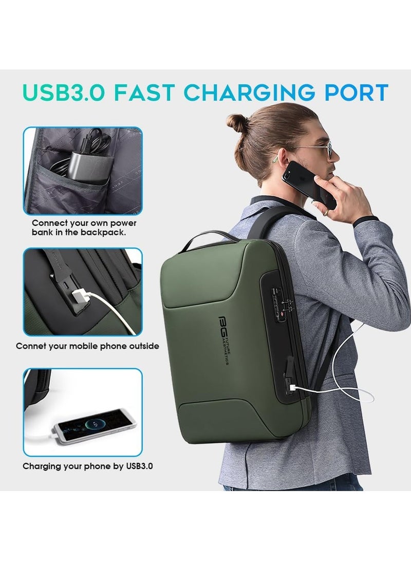 BANGE BANGE Anti Theft Backpack with USB charging Port,Lightweight Business Backpack for Men and Women   Green(two pocket for work)  - Image 4