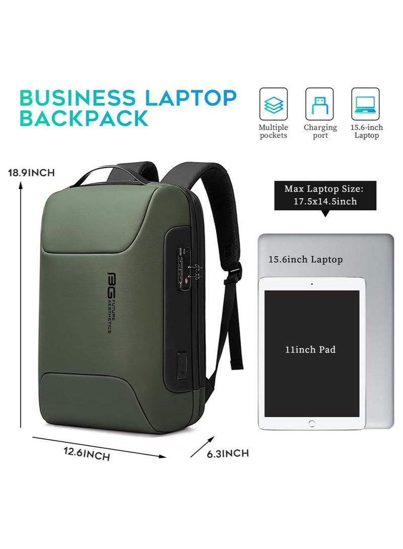 BANGE BANGE Anti Theft Backpack with USB charging Port,Lightweight Business Backpack for Men and Women   Green(two pocket for work)  - Image 5