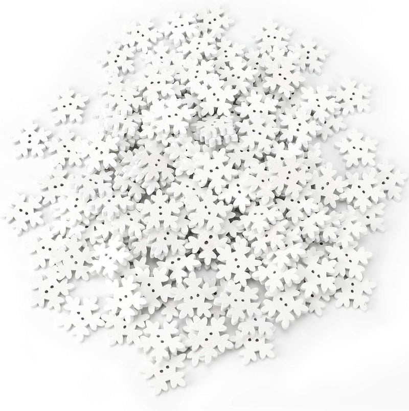 Konsait Konsait 150pcs White Snowflake Buttons Assorted 18mm Christmas Wooden Buttons Mini Holiday Collection Snowflakes Buttons Embellishments for Knitting Sewing DIY Scrapbook Crafts Xmas Decoration - Image 2