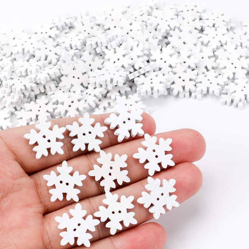 Konsait Konsait 150pcs White Snowflake Buttons Assorted 18mm Christmas Wooden Buttons Mini Holiday Collection Snowflakes Buttons Embellishments for Knitting Sewing DIY Scrapbook Crafts Xmas Decoration - Image 3