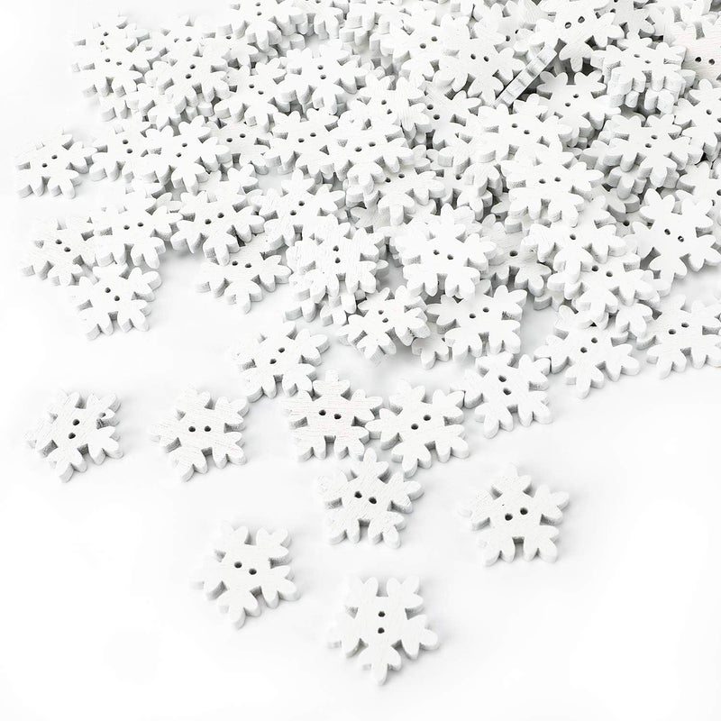 Konsait Konsait 150pcs White Snowflake Buttons Assorted 18mm Christmas Wooden Buttons Mini Holiday Collection Snowflakes Buttons Embellishments for Knitting Sewing DIY Scrapbook Crafts Xmas Decoration - Image 1