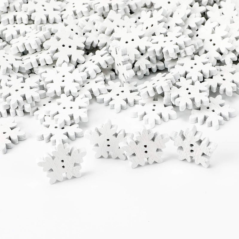 Konsait Konsait 150pcs White Snowflake Buttons Assorted 18mm Christmas Wooden Buttons Mini Holiday Collection Snowflakes Buttons Embellishments for Knitting Sewing DIY Scrapbook Crafts Xmas Decoration - Image 4