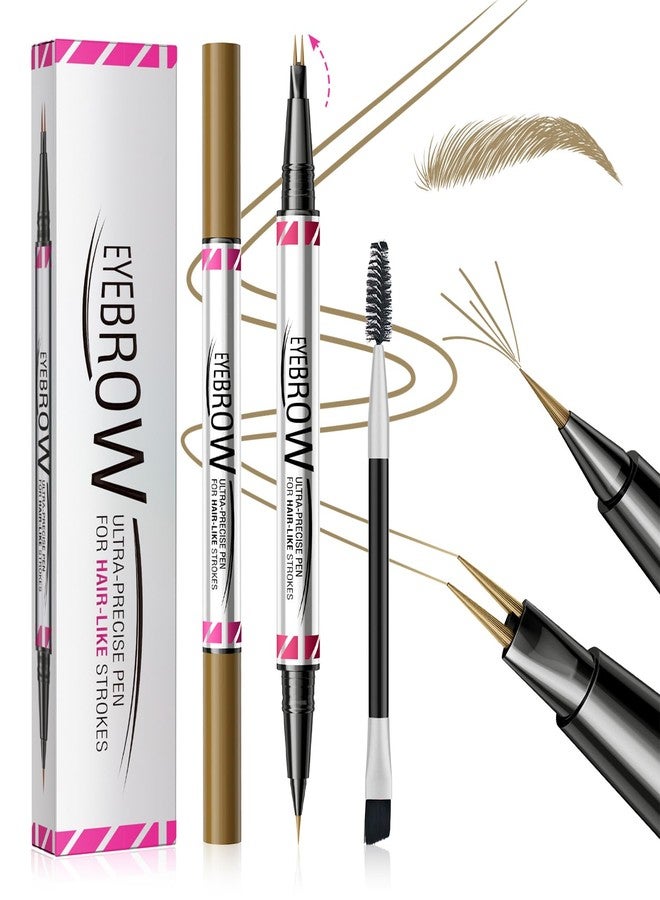 W3W Eyebrow Pen, Brow Pencil 2-in-1 Dual-Ended Microblading Eyebrow Pencil with Micro-Fork-Tip Precise Brush-Tip Eyebrow Pencils for Women (Light Brown) - Image 1