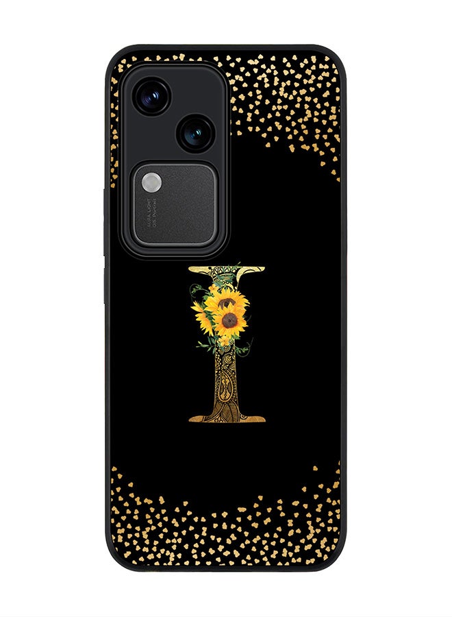 Stylizedd Rugged Black edge case for Vivo V30 5G, Flexible Cover -  Custom Monogram Initial Letter Mandala Floral Pattern Alphabet - I ( Black )  - Image 1