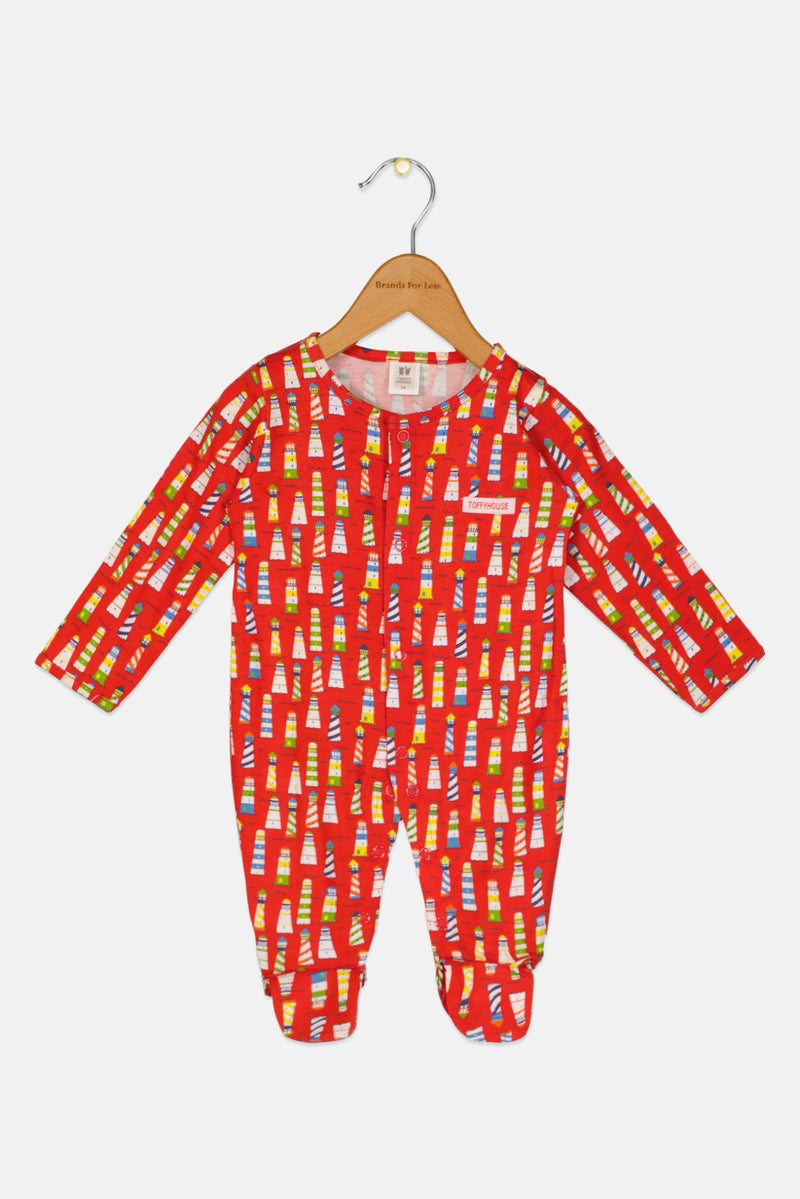 TOFFYHOUSE Toddlers Girl Long Sleeve Allover Print Sleepwear Romper, Multicolor - Image 1