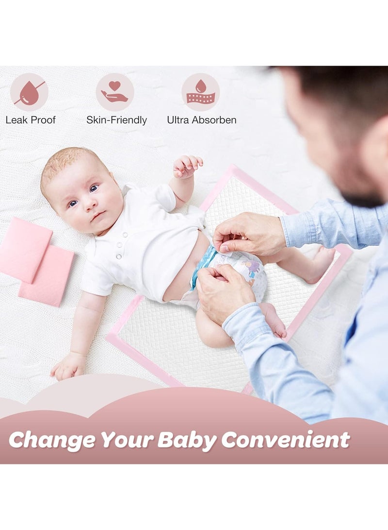 YelaJoy 100 Pieces Baby Disposable Changing Mats,Waterproof Baby Changing Pads, 60x60 Cm, Highly Absorbent Leakproof Changing Pad Baby, Ultra Soft Diaper Changing Mat Underpads for Baby Pink - Image 5