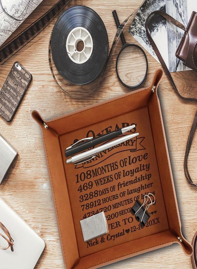 Bella Busta -9 Years Anniversary-Forever to go-Engraved Leather Tray with Breakdown Dates-Storage & Organization Jewelry Trays - Image 4