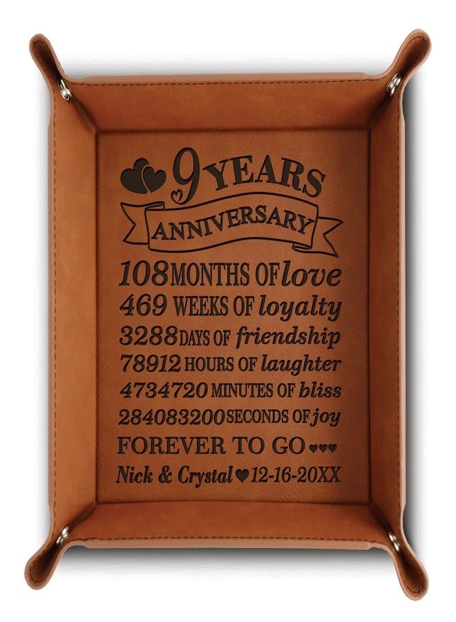 Bella Busta -9 Years Anniversary-Forever to go-Engraved Leather Tray with Breakdown Dates-Storage & Organization Jewelry Trays - Image 1