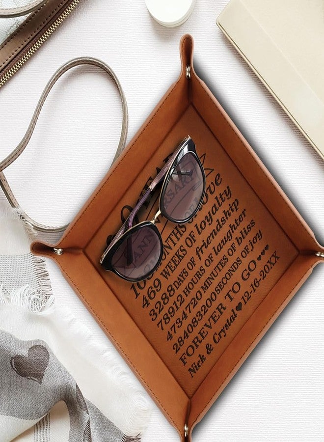 Bella Busta -9 Years Anniversary-Forever to go-Engraved Leather Tray with Breakdown Dates-Storage & Organization Jewelry Trays - Image 2