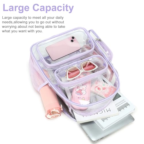 BTOOP Clear Backpack Heavy Duty Transparent Backpack 17" See Through Bookbag for College Work Festival Security Padded Strap (Purple) - Image 5
