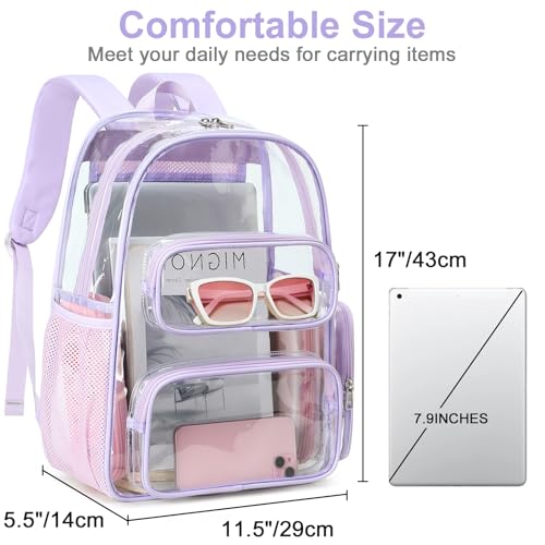 BTOOP Clear Backpack Heavy Duty Transparent Backpack 17" See Through Bookbag for College Work Festival Security Padded Strap (Purple) - Image 2