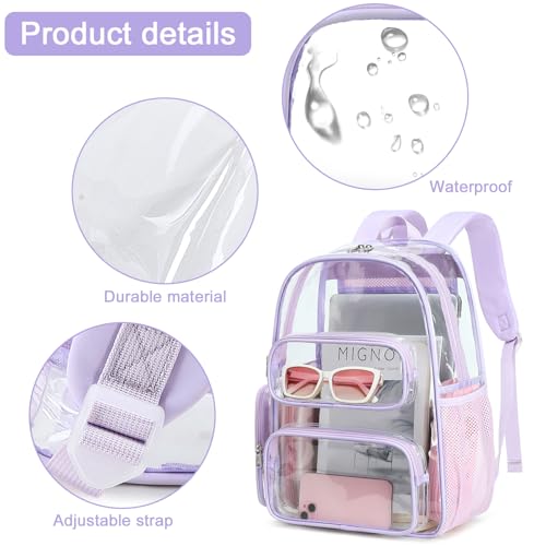 BTOOP Clear Backpack Heavy Duty Transparent Backpack 17" See Through Bookbag for College Work Festival Security Padded Strap (Purple) - Image 4