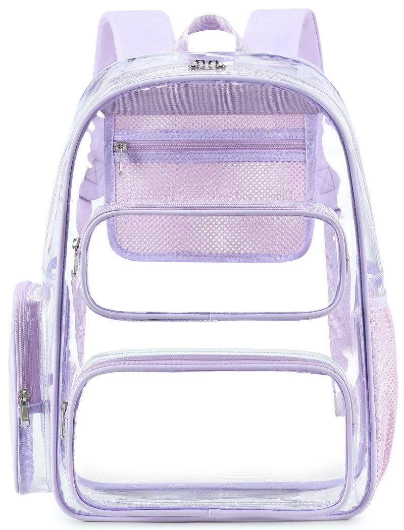 BTOOP Clear Backpack Heavy Duty Transparent Backpack 17" See Through Bookbag for College Work Festival Security Padded Strap (Purple) - Image 1