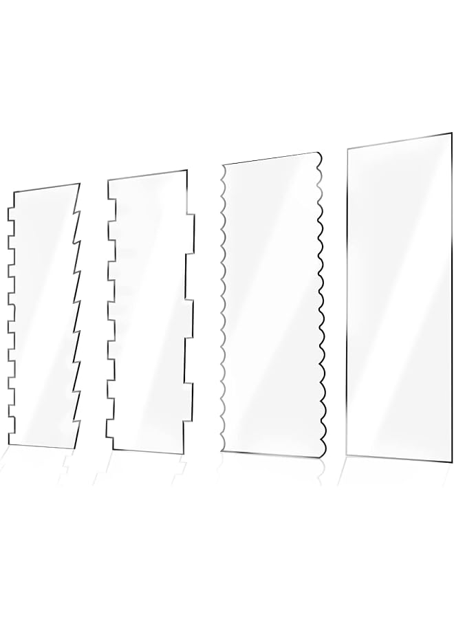 S-TOP 4 Pieces Large Clear Acrylic Cake Scraper Set Cakes Smoother Scraper Cake Stripes Edge Contour Comb for DIY Icing Frosting Buttercream Cream Decorating Kitchen Baking Tool Mousse Pastry Cutter - Image 1