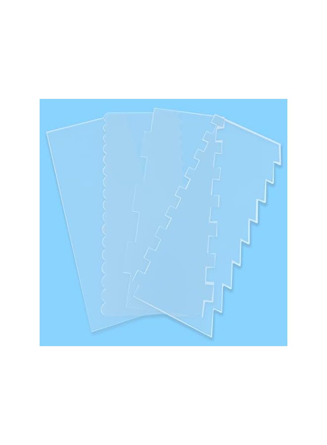S-TOP 4 Pieces Large Clear Acrylic Cake Scraper Set Cakes Smoother Scraper Cake Stripes Edge Contour Comb for DIY Icing Frosting Buttercream Cream Decorating Kitchen Baking Tool Mousse Pastry Cutter - Image 5