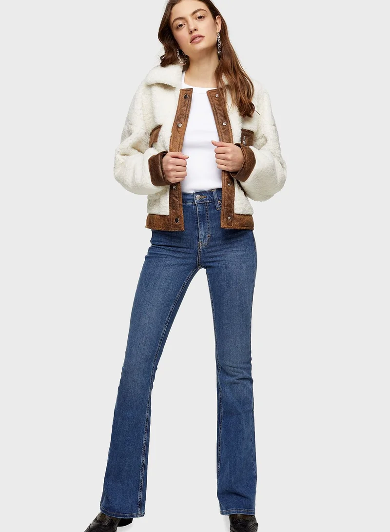 Topshop Petite Petite Mid Stone Jamie Skinny Flare Jeans