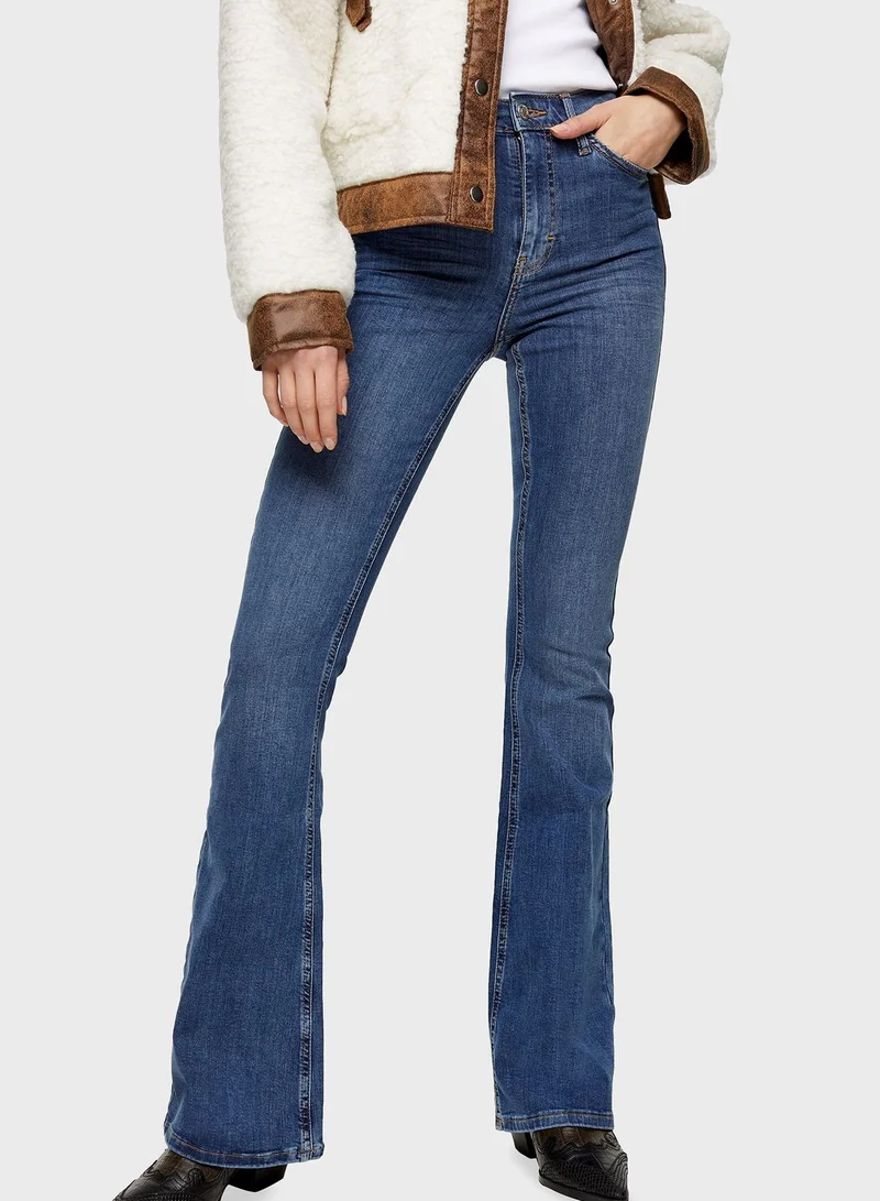 Topshop Petite Petite Mid Stone Jamie Skinny Flare Jeans