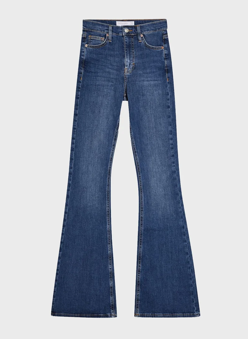 Topshop Petite Petite Mid Stone Jamie Skinny Flare Jeans