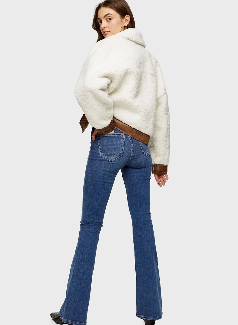 Topshop Petite Petite Mid Stone Jamie Skinny Flare Jeans