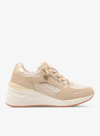 Celeste Women's Monogram Print Sneakers with Lace-Up Closure and Zip Detail