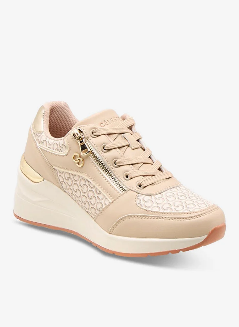 سيليست سنيكرز نسائي بطبعة شعار مع إغلاق برباط وتفاصيل سحاب