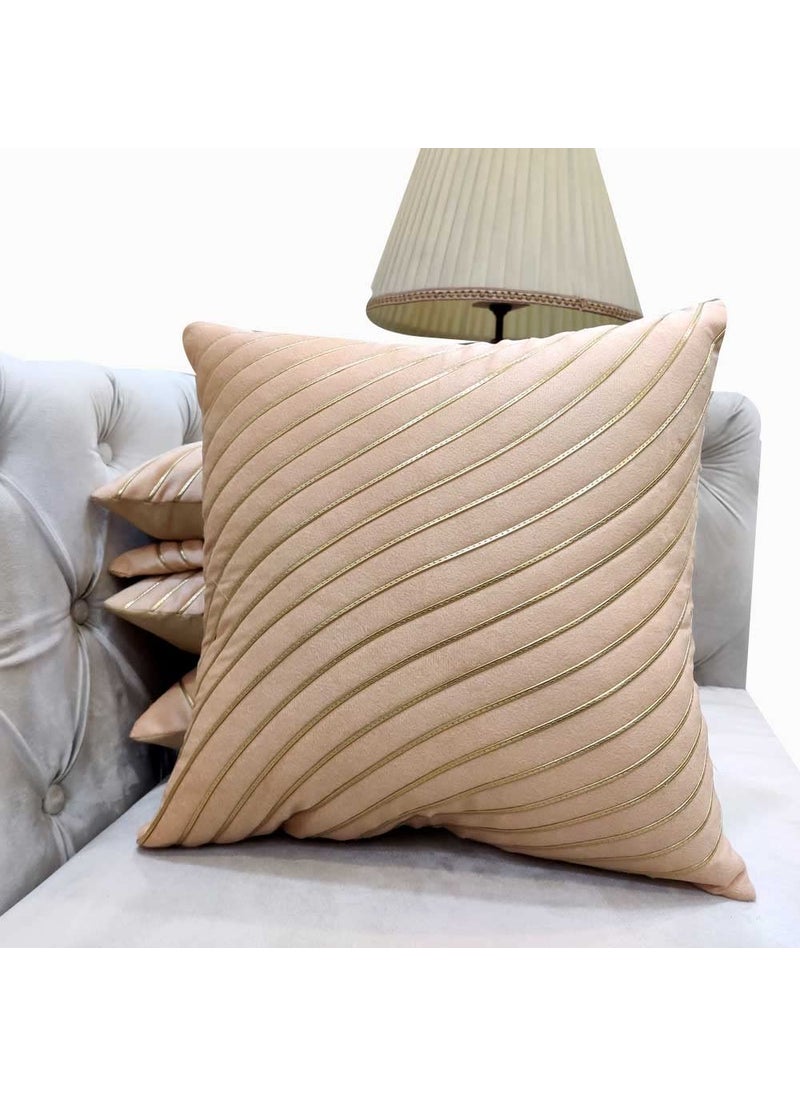 Good Vibes GOODVIBES Beige Fawn Striped Set of 5 Ethnic Motifs Embroidered Zipper Square Cushion Covers 16x16 inch or 40 x 40 cm  - Image 1