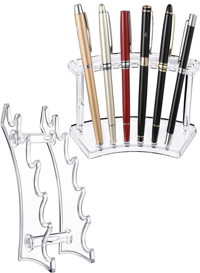 Sherr 2 Pieces Plastic Pen Display Stand, 6 Slot 2 Kinds Vertical and Horizontal Pen holder Stand Rack Makeup Brush Rack Organizer Eyebrow holder for Store Office Home(Clear)(Clear) - Image 1