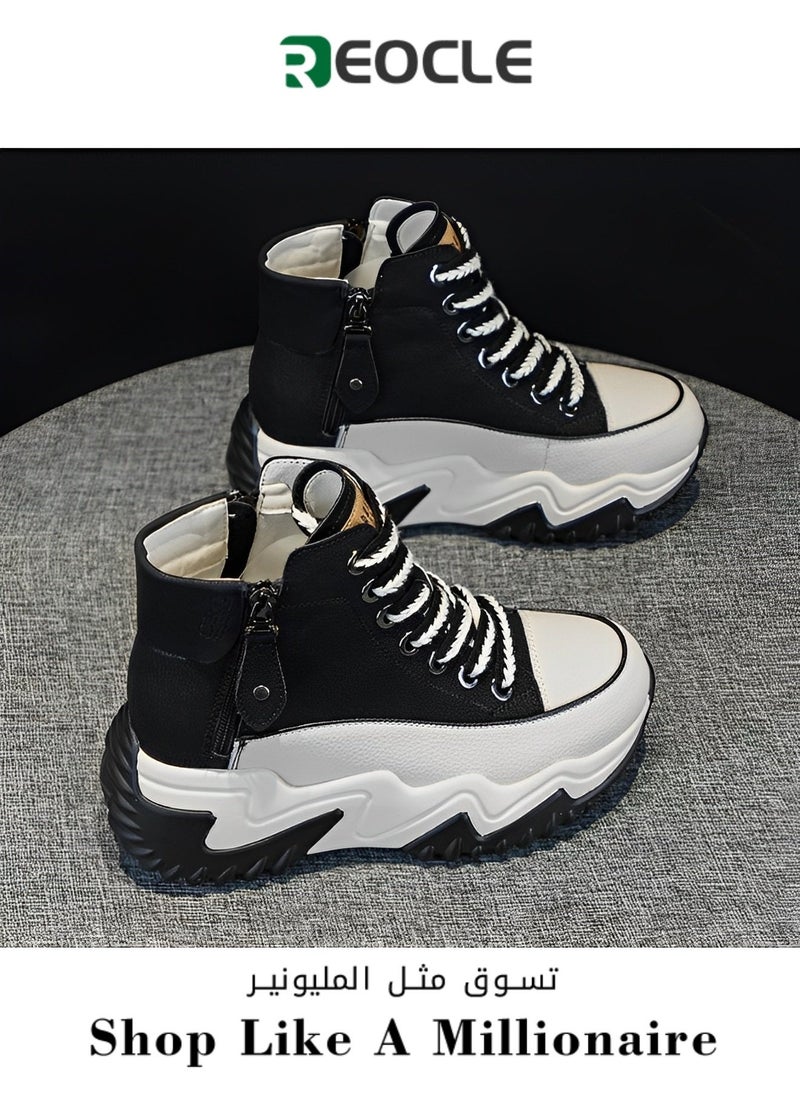 REOCLE Women's Chunky Sneakers Classic High Tops Canvas Shoes Casual Tennis Shoes Height Increasing  Shoes with Stabilizing Support  - Image 1