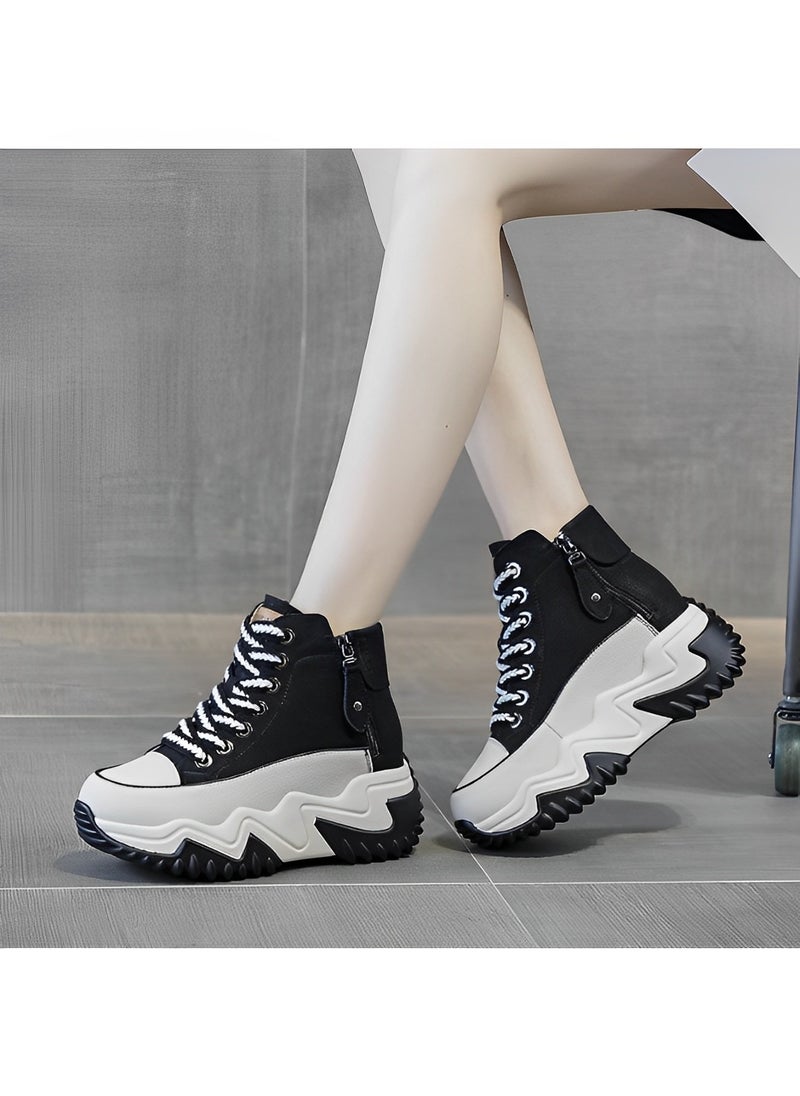 REOCLE Women's Chunky Sneakers Classic High Tops Canvas Shoes Casual Tennis Shoes Height Increasing  Shoes with Stabilizing Support  - Image 2