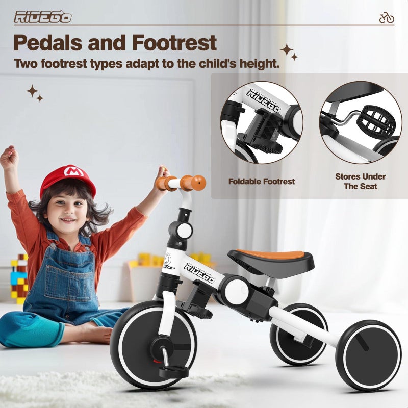 Ridego 5 in 1 Tricycle for Toddlers 3-5 Years Old,Foldable Toddler Bike with Push Handle and Cup Holder, Ideal Balance Bike and Birthday Gifts for 2 3 4 5 Year Old Boys Girls,Pink - Image 5