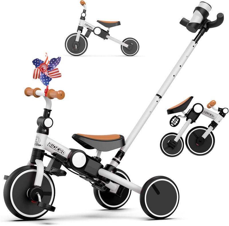 Ridego 5 in 1 Tricycle for Toddlers 3-5 Years Old,Foldable Toddler Bike with Push Handle and Cup Holder, Ideal Balance Bike and Birthday Gifts for 2 3 4 5 Year Old Boys Girls,Pink - Image 1