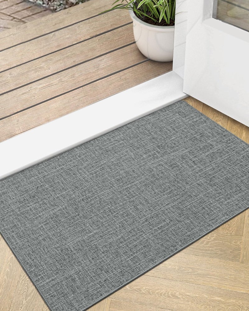 LUMI Indoor Door Mat  18""x30"" Non Slip Rubber Backing Entrance Mat  Easy Clean Low Profile Ultra Thin Entryway Mat for Inside House  Patio  Greenish Gray - Image 1