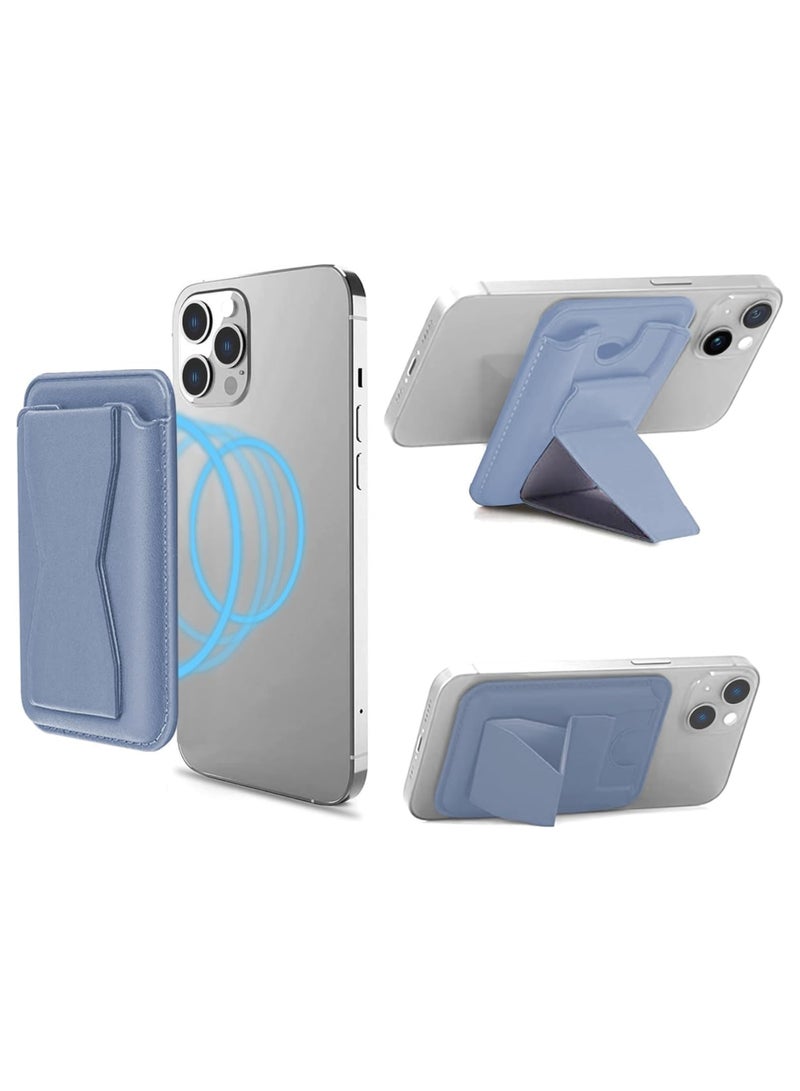DUSALA Luxury Magnetic Phone Wallet Holder plus stand for iPhone & Samsung – Blue PU Leather  Slim, Secure Grip, RFID Blocking, Minimalist Card Holder for Men & Women - Suitable for iPhone 16, 15, 14, 13, 12, Pro & Pro Max Models – Holds upto 3 Cards - Image 1