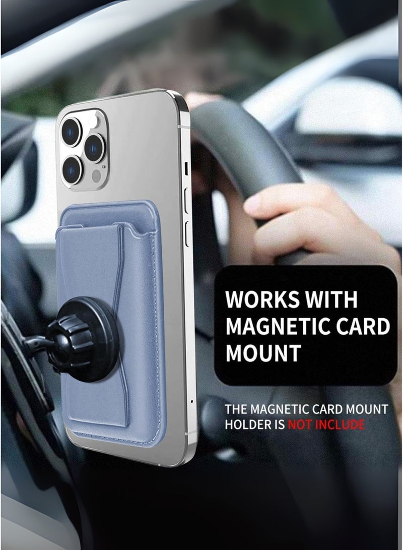 DUSALA Luxury Magnetic Phone Wallet Holder plus stand for iPhone & Samsung – Blue PU Leather  Slim, Secure Grip, RFID Blocking, Minimalist Card Holder for Men & Women - Suitable for iPhone 16, 15, 14, 13, 12, Pro & Pro Max Models – Holds upto 3 Cards - Image 2