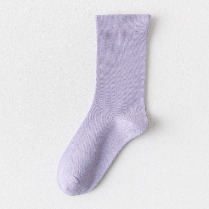 Womens Mid-Calf Cotton Socks Pure White Anti-Pilling light purple