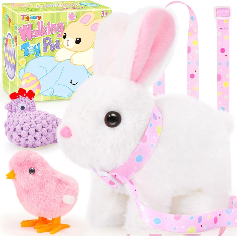 Tagitary Plush Toys Interactive Bunny for Kids That Wiggling Ears,Hopping,Twitching Nose with Sounds,Realistic Rabbit Toy with Leash,Golden Egg,Wind Up Toys,Easter Birthday Gift for Toddlers - Image 1
