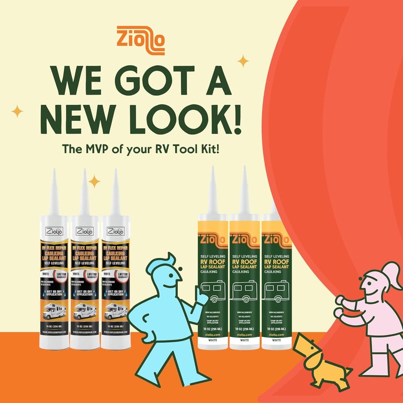 Ziollo RV Repair Kit with 4 x 10oz Tubes of Self Leveling Caulking Lap Sealant & 1 RV Roof Repair Seam Tape 4" x 25' | White | for Rubber Roofs & EPDM - Image 2