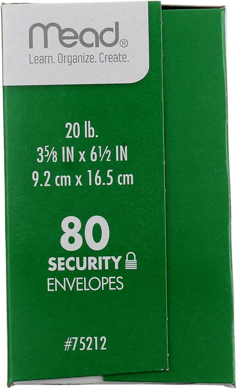 Mead Security Envelopes - 80 Count #6-3/4 White Gummed Envelopes with Privacy Lining - Image 3