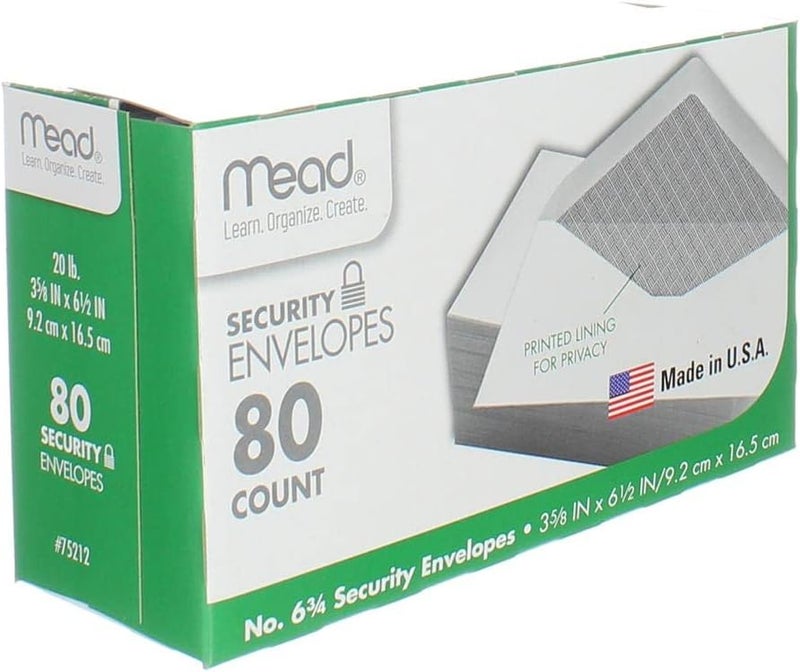 Mead Security Envelopes - 80 Count #6-3/4 White Gummed Envelopes with Privacy Lining - Image 5