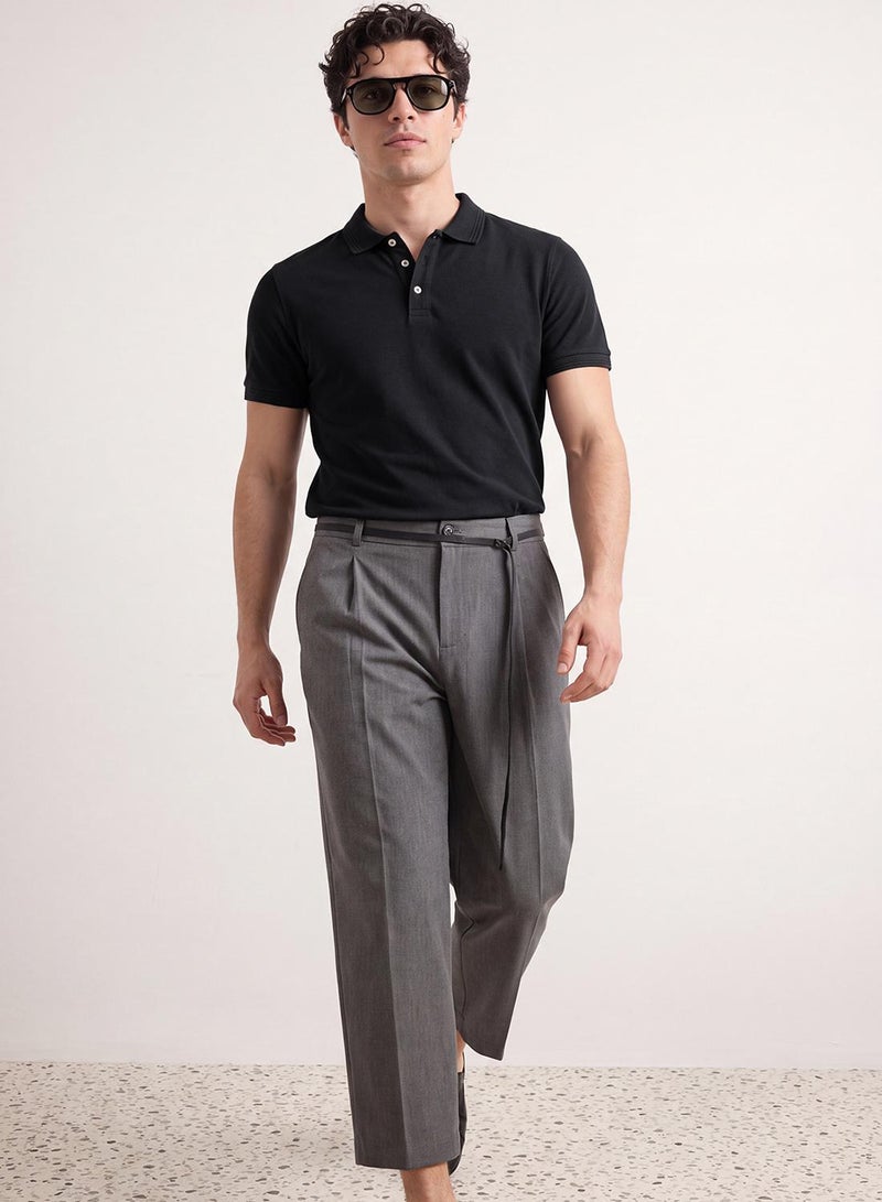 trendyol Black Slim/Narrow Cut Basic 100% Cotton Polo Neck T-shirt - Image 2