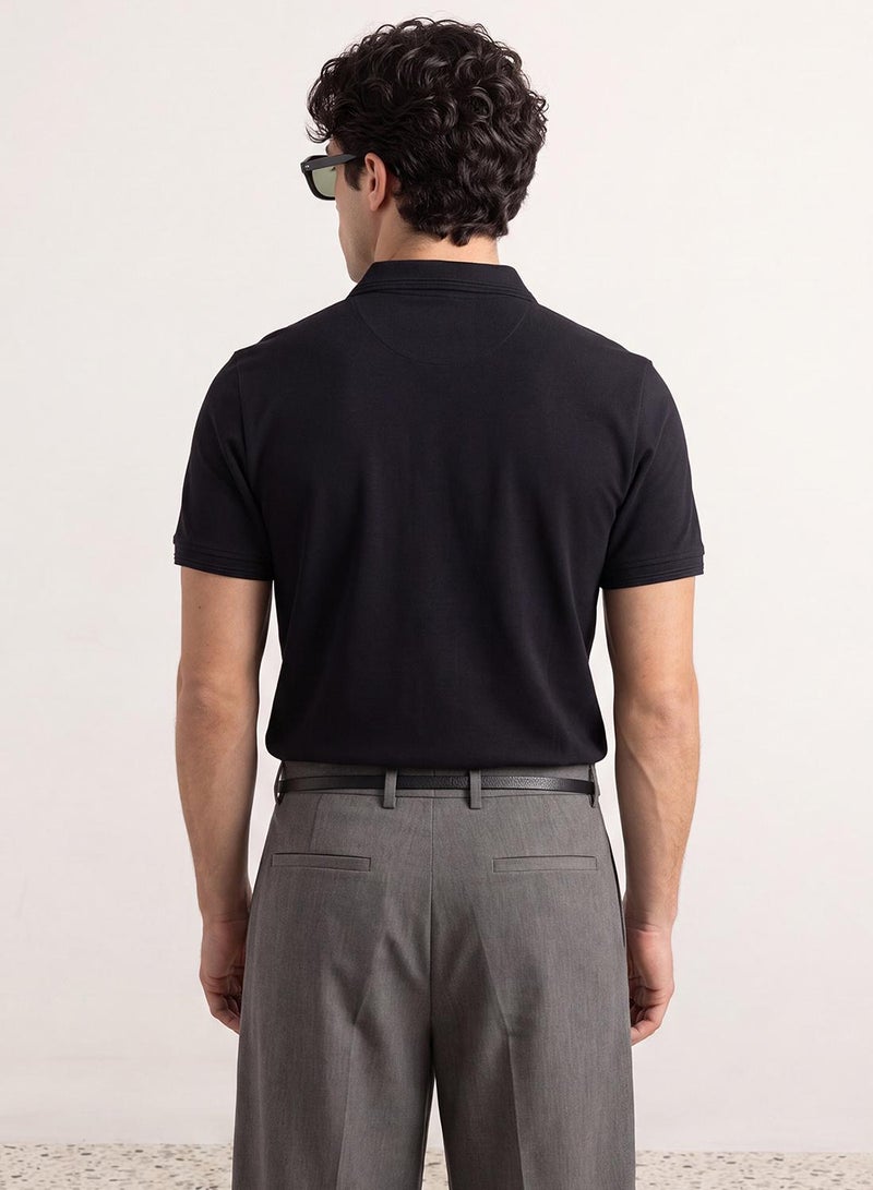 trendyol Black Slim/Narrow Cut Basic 100% Cotton Polo Neck T-shirt - Image 4