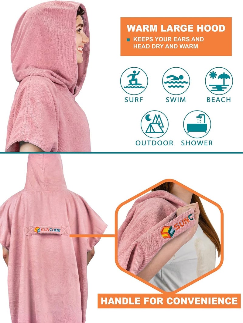 Suncube Surf Poncho Changing Robe with Hood | Absorbent Quick Dry Microfiber Wetsuit Changing Towel with Pocket for Surfing Men Women, Pink, One size - Image 4