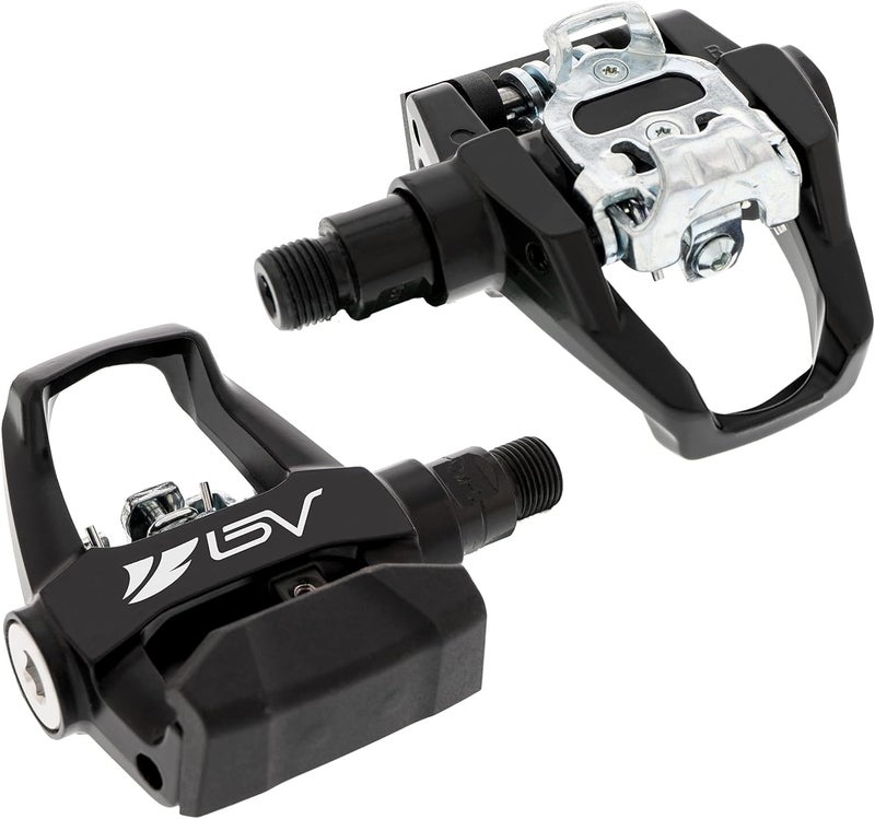 BV Bike Pedals Shimano SPD/Look Delta Compatible 9/16'' with Toe Clips - Peloton Pedals for Regular Shoes - Toe Cages for Peloton Bike - Exercise Bike Pedals - Universal Fit Bicycle Pedal - Image 1