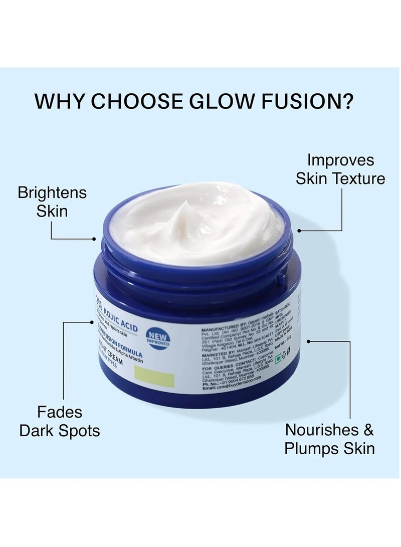 DERMDOC 2% Kojic Acid Glow Fusion Formula Night Cream with Niacinamide & Alpha Arbutin for Skin Brightening (50 gm) | Face Cream I Night Cream I Kojic Acid Brightening Cream I Glowing Skin - Image 3