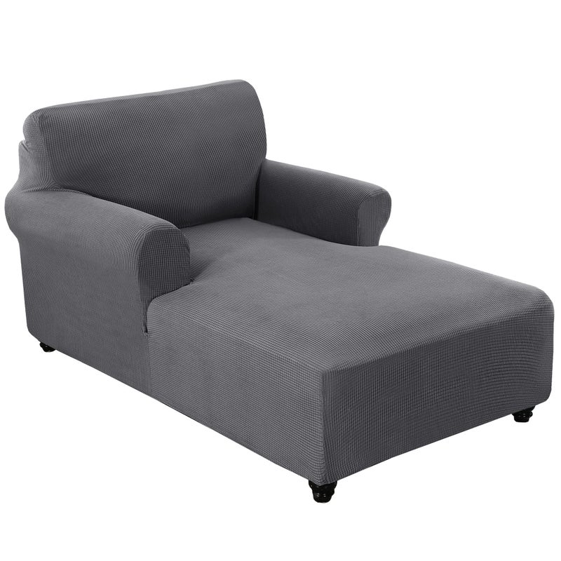 FantasDecor FantasDecor Chaise Lounge Cover Stretch Chair Lattice Slipcover with Armrests for Living Room Bedroom Double Arm Soft Jacquard Fabric Machine Washable Grey 