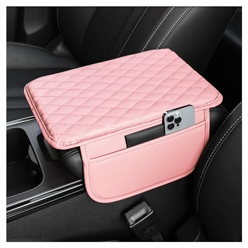 Stacool غطاء مركز التحكم في السيارة المحسن، غطاء مسند الذراع من الجلد المصنوع من الألياف الدقيقة مع 2 حقيبة تخزين، صندوق تخزين مسند الذراع العالمي لملحقات داخل السيارة لمعظم السيارات (وردي) - Image 1