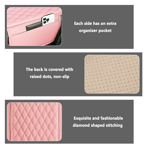 Stacool غطاء مركز التحكم في السيارة المحسن، غطاء مسند الذراع من الجلد المصنوع من الألياف الدقيقة مع 2 حقيبة تخزين، صندوق تخزين مسند الذراع العالمي لملحقات داخل السيارة لمعظم السيارات (وردي) - Image 3